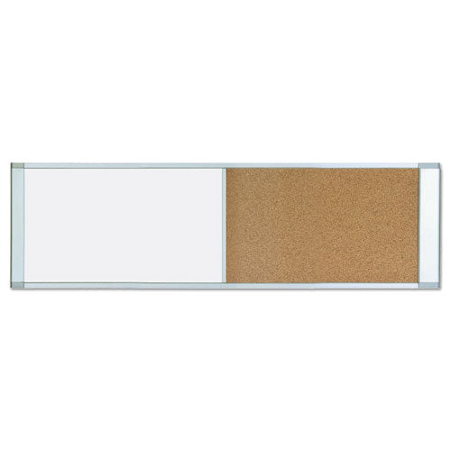 Combo Cubicle Workstation Dry Erase/cork Board, 48 X 18, Natural/white Surface, Aluminum Frame