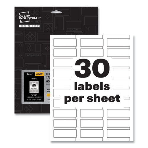 Permatrack Tamper-evident Asset Tag Labels, Laser Printers, 0.75 X 2, White, 30/sheet, 8 Sheets/pack