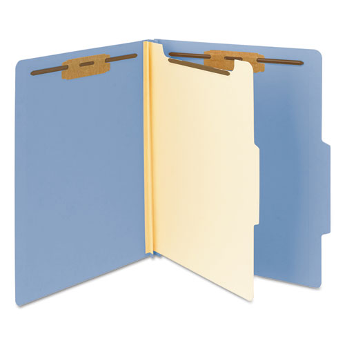 Top Tab Classification Folders, Four Safeshield Fasteners, 2" Expansion, 1 Divider, Letter Size, Blue Exterior, 10/box