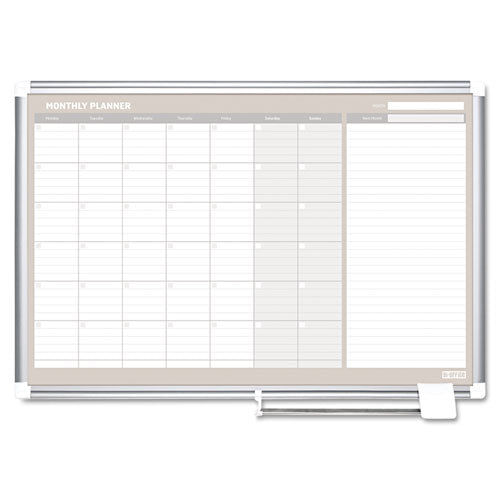 Magnetic Dry Erase Calendar Board, One Month, 48 X 36, White Surface, Silver Aluminum Frame