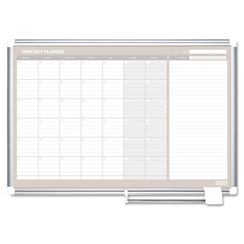 Magnetic Dry Erase Calendar Board, One Month, 48 X 36, White Surface, Silver Aluminum Frame