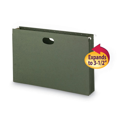 Hanging Pockets With Full-height Gusset, 1 Section, 3.5" Capacity, Legal Size, Standard Green, 10/box