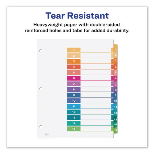 Customizable Toc Ready Index Multicolor Tab Dividers, 15-tab, 1 To 15, 11 X 8.5, White, Traditional Color Tabs, 6 Sets