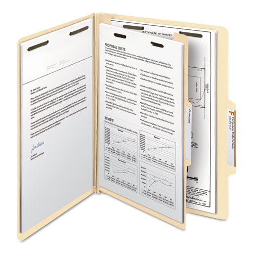 Four-section Top Tab Classification Folders, 2" Expansion, 1 Divider, 4 Fasteners, Letter Size, Manila, 10/box