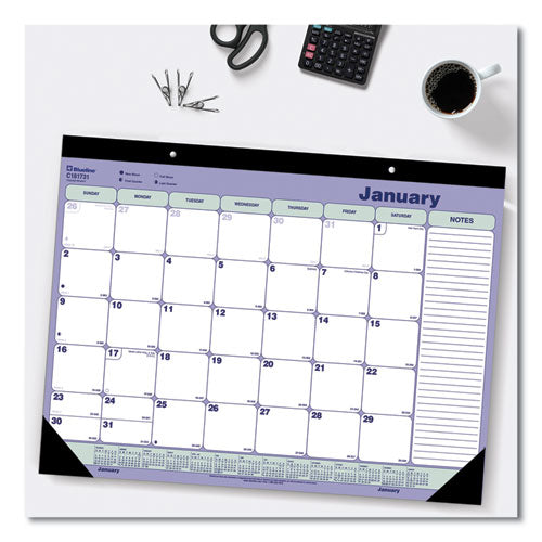 Monthly Desk Pad Calendar, 21.25 X 16, White/blue/green Sheets, Black Binding, Black Corners, 12-month (jan To Dec): 2023