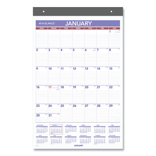 Repositionable Wall Calendar, 15.5 X 22.75, White/blue/red Sheets, 12-month (jan To Dec): 2023