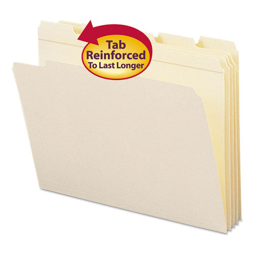 Reinforced Tab Manila File Folders, 1/5-cut Tabs: Assorted, Letter Size, 0.75" Expansion, 11-pt Manila, 100/box