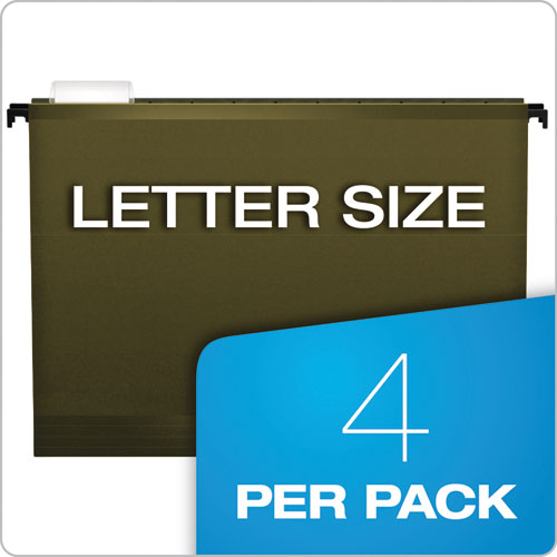 Surehook Hanging Pocket File, Letter Size, 1/5-cut Tabs, Standard Green, 4/pack