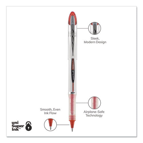 Vision Elite Roller Ball Pen, Stick, Bold 0.8 Mm, Red Ink, White/red Barrel