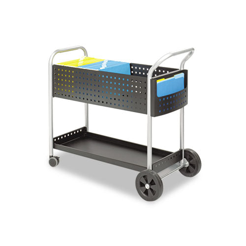 Scoot Dual-purpose Mail And Filing Cart, Metal, 1 Shelf, 2 Bins, 22" X 27" X 40.5", Black/silver