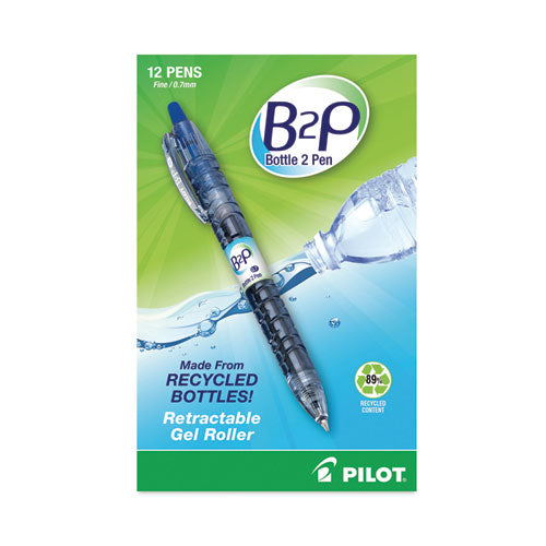 B2p Bottle-2-pen Recycled Gel Pen, Retractable, Fine 0.7 Mm, Blue Ink, Translucent Blue Barrel