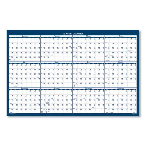 Recycled Poster Style Reversible/erasable Yearly Wall Calendar, 66 X 33, White/blue/gray Sheets, 12-month (jan To Dec): 2023