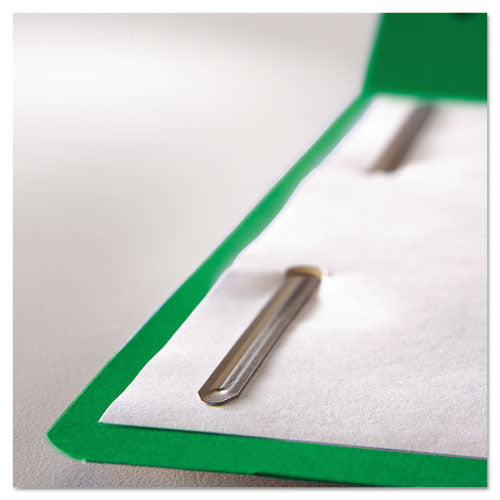 Top Tab Colored Fastener Folders, 0.75" Expansion, 2 Fasteners, Legal Size, Green Exterior, 50/box