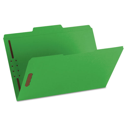 Top Tab Colored Fastener Folders, 0.75" Expansion, 2 Fasteners, Legal Size, Green Exterior, 50/box