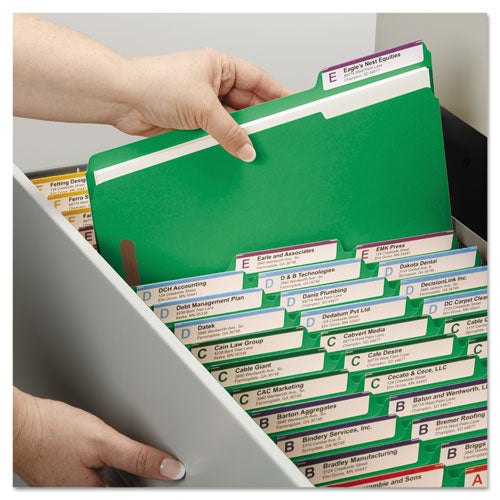 Top Tab Colored Fastener Folders, 0.75" Expansion, 2 Fasteners, Legal Size, Green Exterior, 50/box