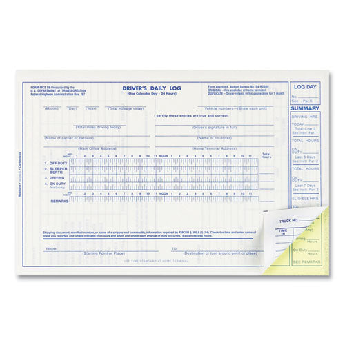 Driver's Daily Log Book, Two-part Carbonless, 8.75 X 5.38, 31 Forms Total