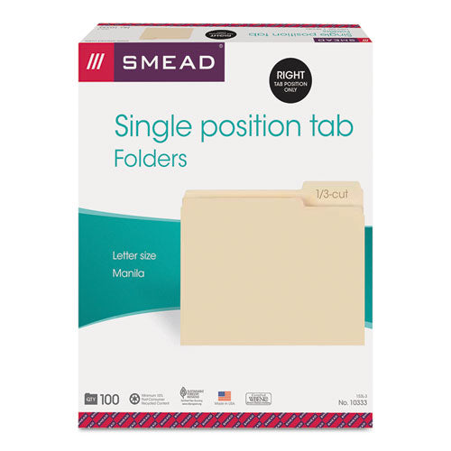 Manila File Folders, 1/3-cut Tabs: Right Position, Letter Size, 0.75" Expansion, Manila, 100/box