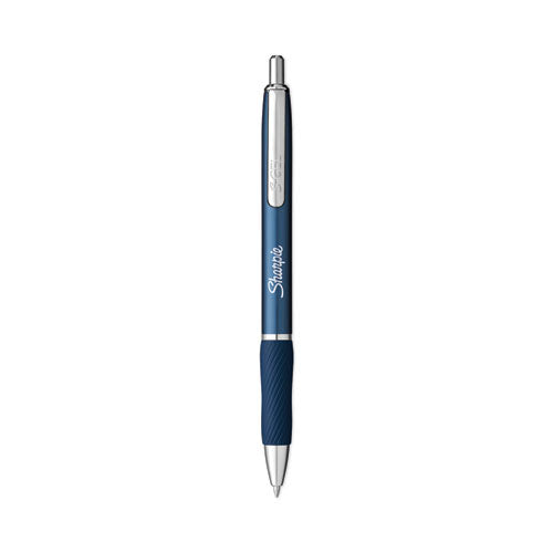 S-gel Premium Metal Barrel Gel Pen, Retractable, Medium 0.7 Mm, Black Ink, Blue Barrel, 4/pack