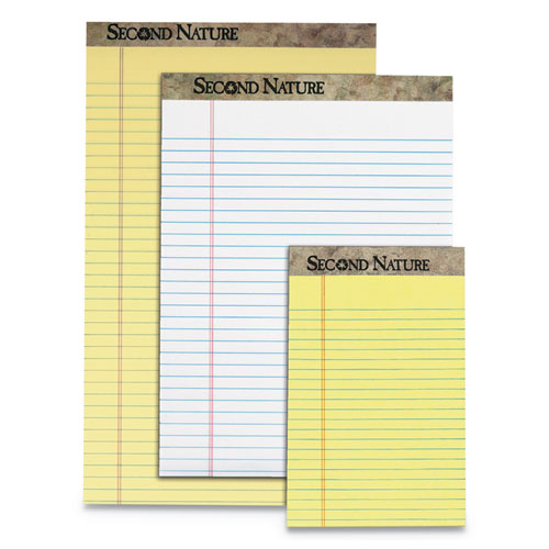 Second Nature Recycled Ruled Pads, Narrow Rule, 50 Canary-yellow 5 X 8 Sheets, Dozen