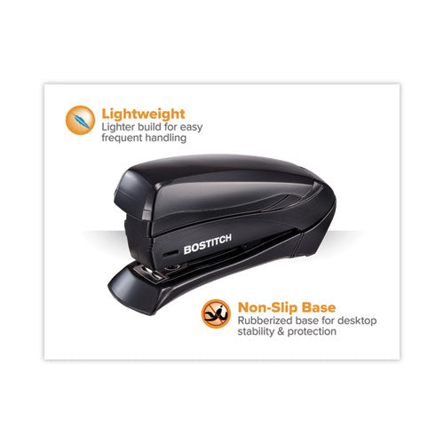 Inspire Spring-powered Half-strip Compact Stapler, 15-sheet Capacity, Black