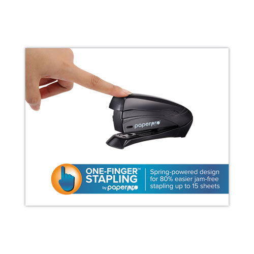 Inspire Spring-powered Half-strip Compact Stapler, 15-sheet Capacity, Black