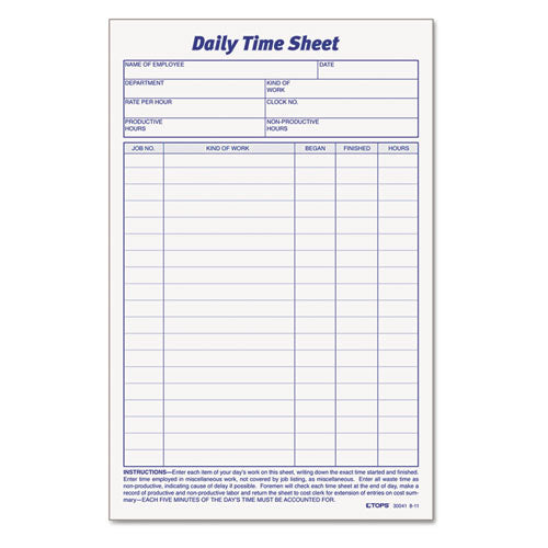 Daily Time And Job Sheets, One-part (no Copies), 8.5 X 5.5, 200 Forms/pad, 2 Pads/pack