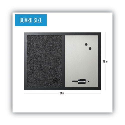 Designer Combo Fabric Bulletin/dry Erase Board, 24 X 18, White/black Surface, Black Mdf Wood Frame