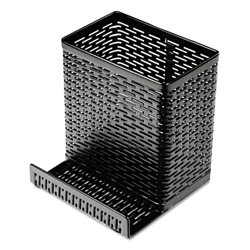 Urban Collection Punched Metal Pencil Cup/cell Phone Stand, Perforated Steel, 3.5 X 3.5, Black