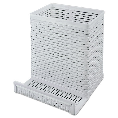 Urban Collection Punched Metal Pencil Cup/cell Phone Stand, Perforated Steel, 3.5 X 3.5, Black