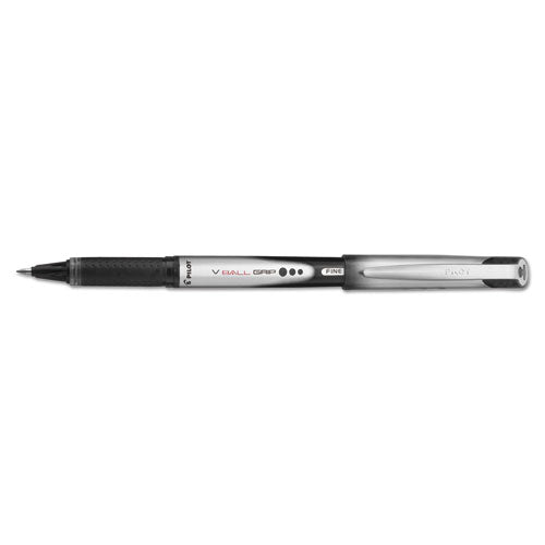 Vball Grip Liquid Ink Roller Ball Pen, Stick, Fine 0.7 Mm, Black Ink, Black/silver Barrel, Dozen