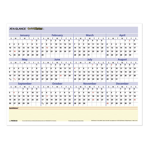 Quicknotes Mini Erasable Wall Planner, 16 X 12, White/blue/yellow Sheets, 12-month (jan To Dec): 2023