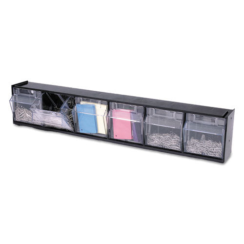 Tilt Bin Interlocking Multi-bin Storage Organizer, 6 Sections, 23.63" X 3.63" X 4.5", Black/clear