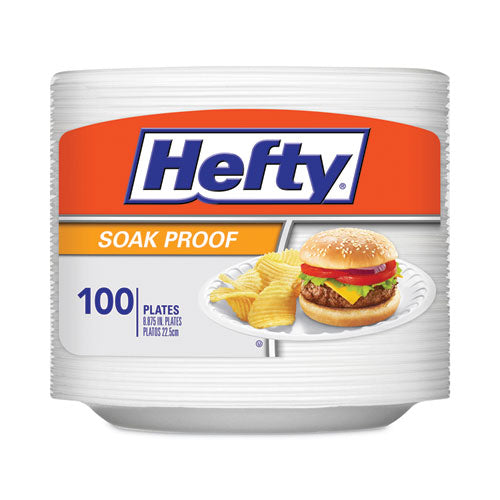 Hefty Soak Proof Tableware Foam Plates 8.88" Dia White 100/pack