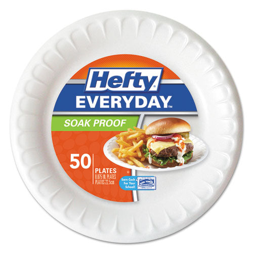 Hefty Soak Proof Tableware Foam Plates 8.88" Dia White 100/pack