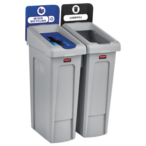 Slim Jim Recycling Station Kit, 3-stream Landfill/mixed Recycling, 69 Gal, Plastic, Blue/gray/green
