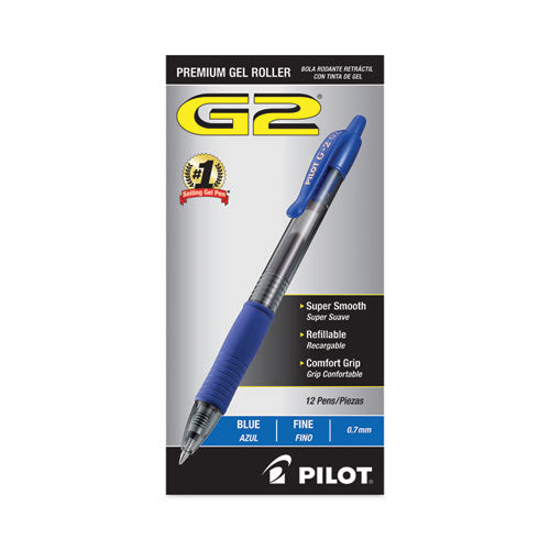 G2 Premium Gel Pen, Retractable, Fine 0.7 Mm, Blue Ink, Smoke Barrel, 12/pack