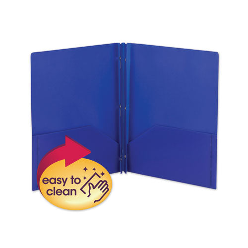 Poly Two-pocket Folder With Fasteners, 180-sheet Capacity, 11 X 8.5, Blue, 25/box