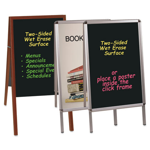 Wet Erase Board, Double Sided, 23 X 33, 42" Tall, Black Surface, Silver Aluminum Frame