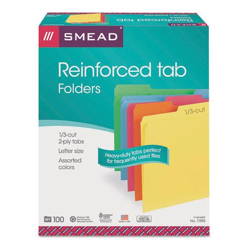 Reinforced Top Tab Colored File Folders, 1/3-cut Tabs: Assorted, Letter Size, 0.75" Expansion, Assorted Colors, 100/box