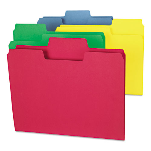 Supertab Colored File Folders, 1/3-cut Tabs: Assorted, Letter Size, 0.75" Expansion, 11-pt Stock, Color Assortment 1, 100/box