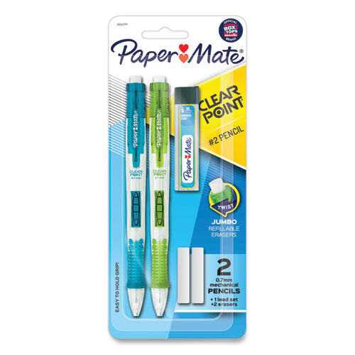 Clear Point Mechanical Pencil, 0.7 Mm, Hb (#2.5), Black Lead, Randomly Assorted Barrel Colors, 2/pack