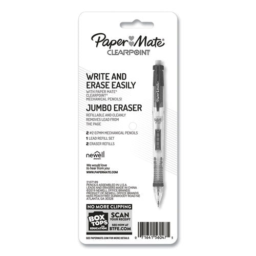 Clear Point Mechanical Pencil, 0.7 Mm, Hb (#2.5), Black Lead, Randomly Assorted Barrel Colors, 2/pack