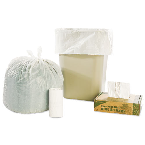 Controlled Life-cycle Plastic Trash Bags, 13 Gal, 0.7 Mil, 24" X 30", White, 120/box