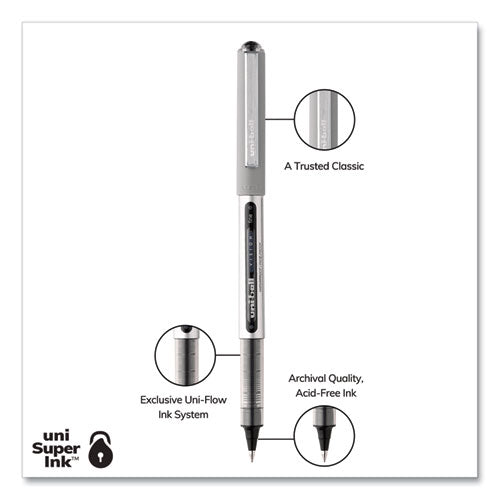 Vision Roller Ball Pen, Stick, Fine 0.7 Mm, Black Ink, Silver Barrel, 36/pack