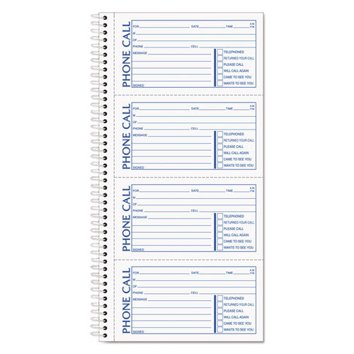 Spiralbound Message Book, Two-part Carbonless, 5 X 2.75, 4 Forms/sheet, 400 Forms Total