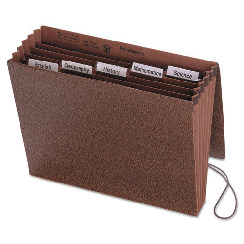 Six-pocket Subject File With Insertable Tabs, 5.25" Expansion, 6 Sections, Elastic Cord, 1/5-cut Tabs, Letter Size, Redrope