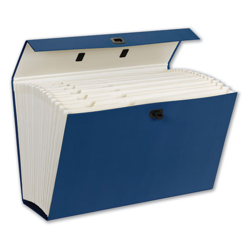 Expanding File Box, 16.63" Expansion, 19 Sections, Twist-lock Latch Closure, 2/5-cut Tabs, Legal Size, Blue