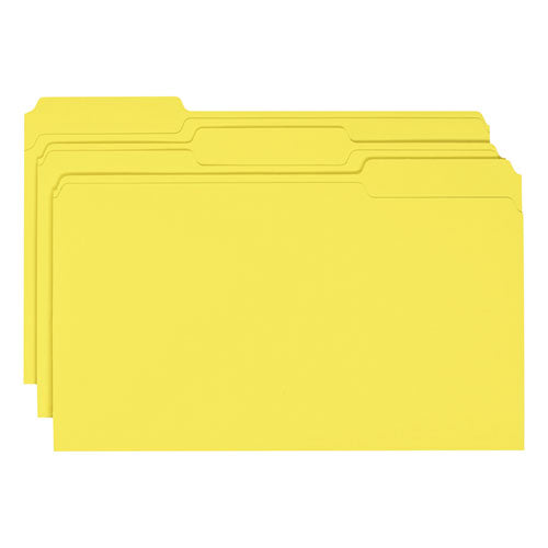 Colored File Folders, 1/3-cut Tabs: Assorted, Legal Size, 0.75" Expansion, Yellow, 100/box