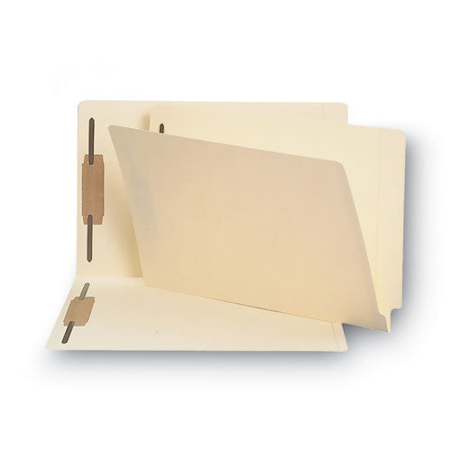 End Tab Fastener Folders With Reinforced Straight Tabs, 14-pt Manila, 2 Fasteners, Legal Size, Manila Exterior, 50/box