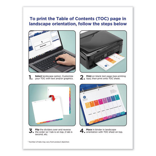 Customizable Toc Ready Index Multicolor Tab Dividers, Uncollated, 8-tab, 1 To 8, 11 X 8.5, White, 24 Sets